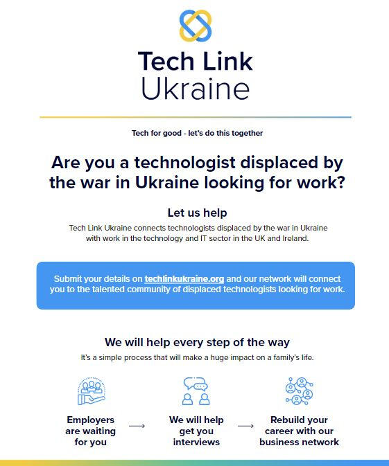 UK tech communities and leaders coming together to support Ukrainian tech professionals